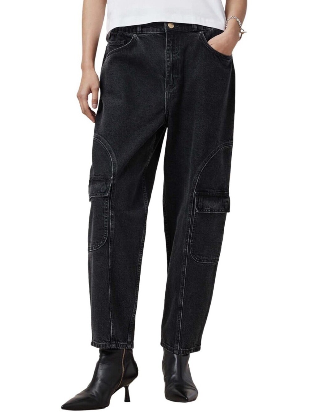 ALLSAINTS Daisy Mae Tapered Jeans in Washed Black Women’s US Size 8 $229